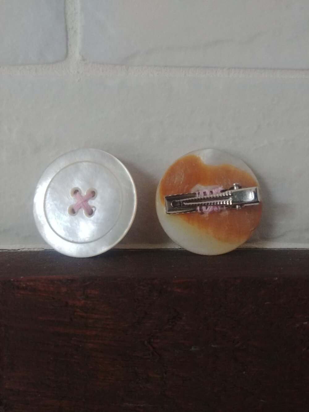 Handmade upcycled large heavy vintage shell button hair clips hair accessories